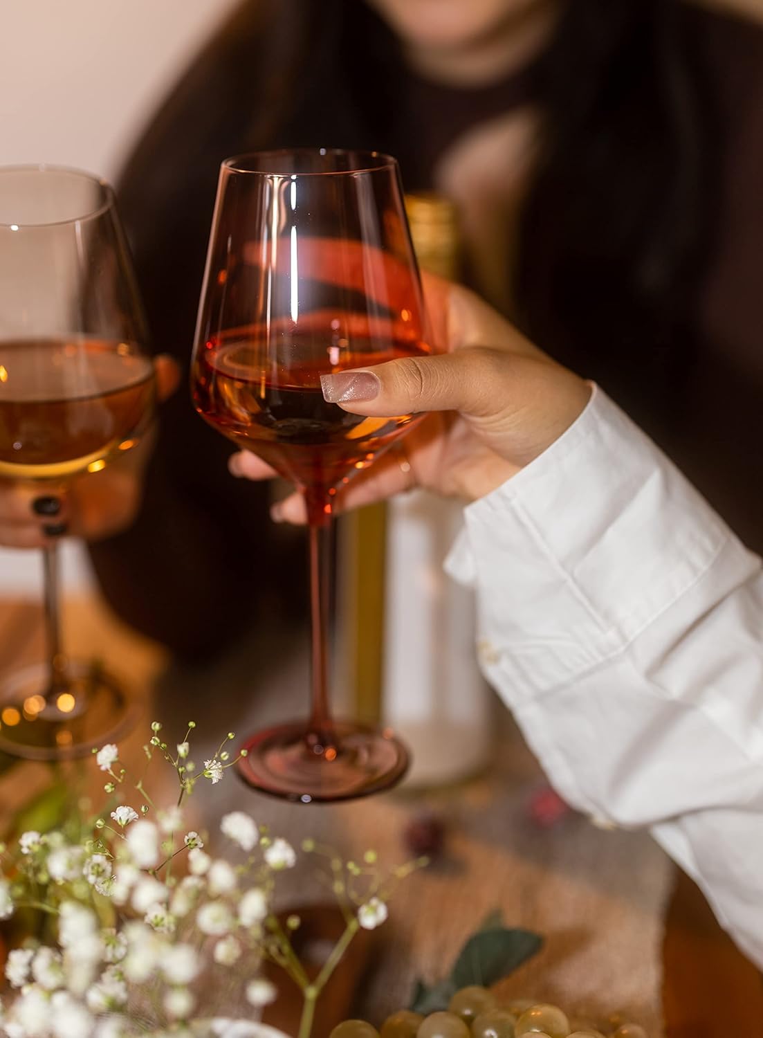 Saludi Original Dark Rose Wine Glasses, 16.5oz (Set of 6) Stemmed Single Color Red Barbie Glass - Great for All Wine Types and Occasions or Gifts - Luxury, Durable, Hand-Blown