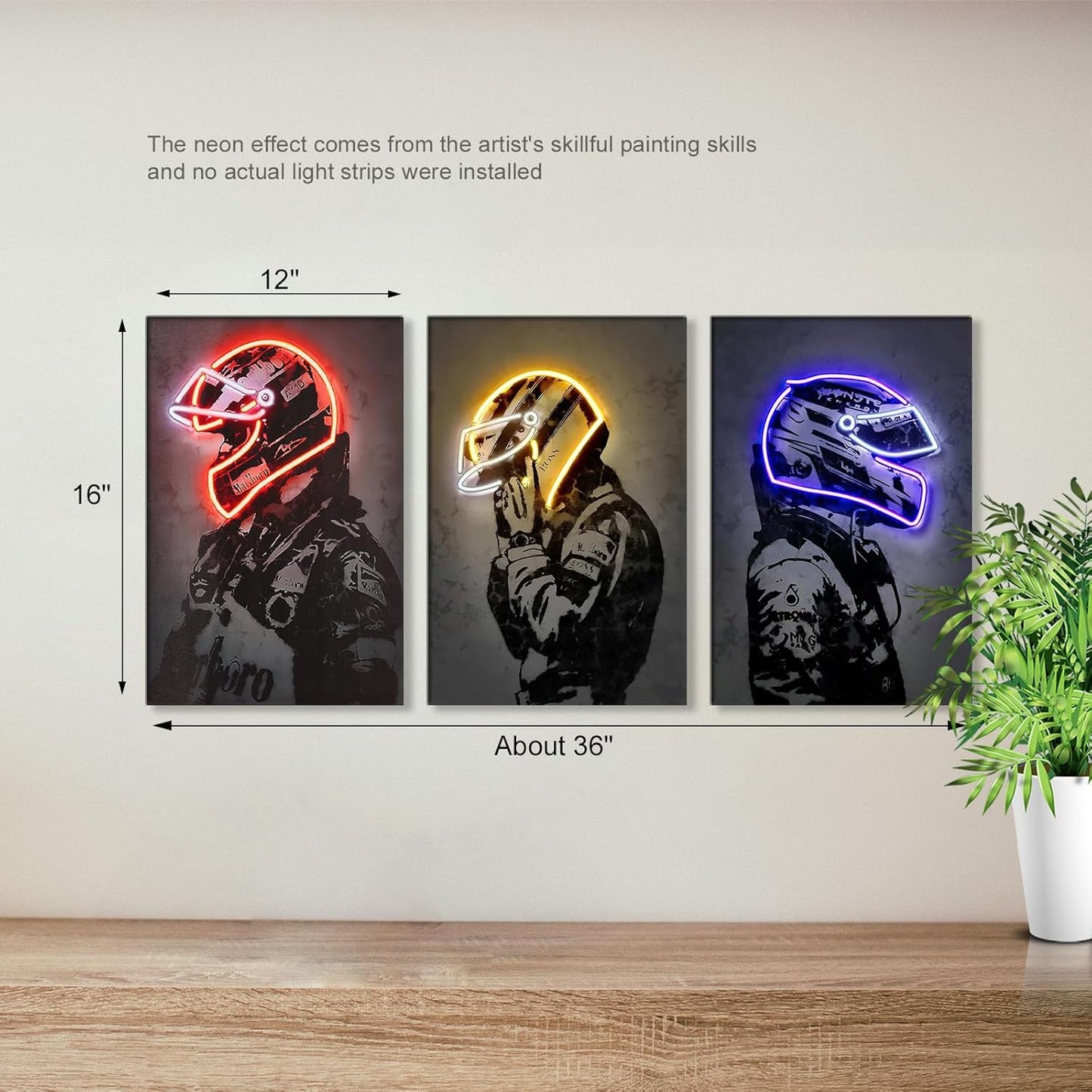 Sorventina Racing Superstar Wall Decor Canvas Prints- 3pcs Set Sports Painting Art Decor, Neon Racing Driver and Motorcycle Wall Art for Bedroom Living Room Home Decor, Wrap Framed(colorful, 12x16)
