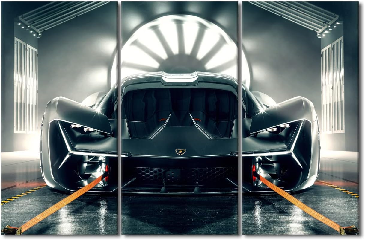 TUMOVO Sports Car Canvas Prints Hypercar Concept Cars Wall Art Paintings Cool Design Car Posters Stretched Pictures for Living Room 3 Panels Modern Home Decor Framed Wall Art Decorations, 42" Wx28 H