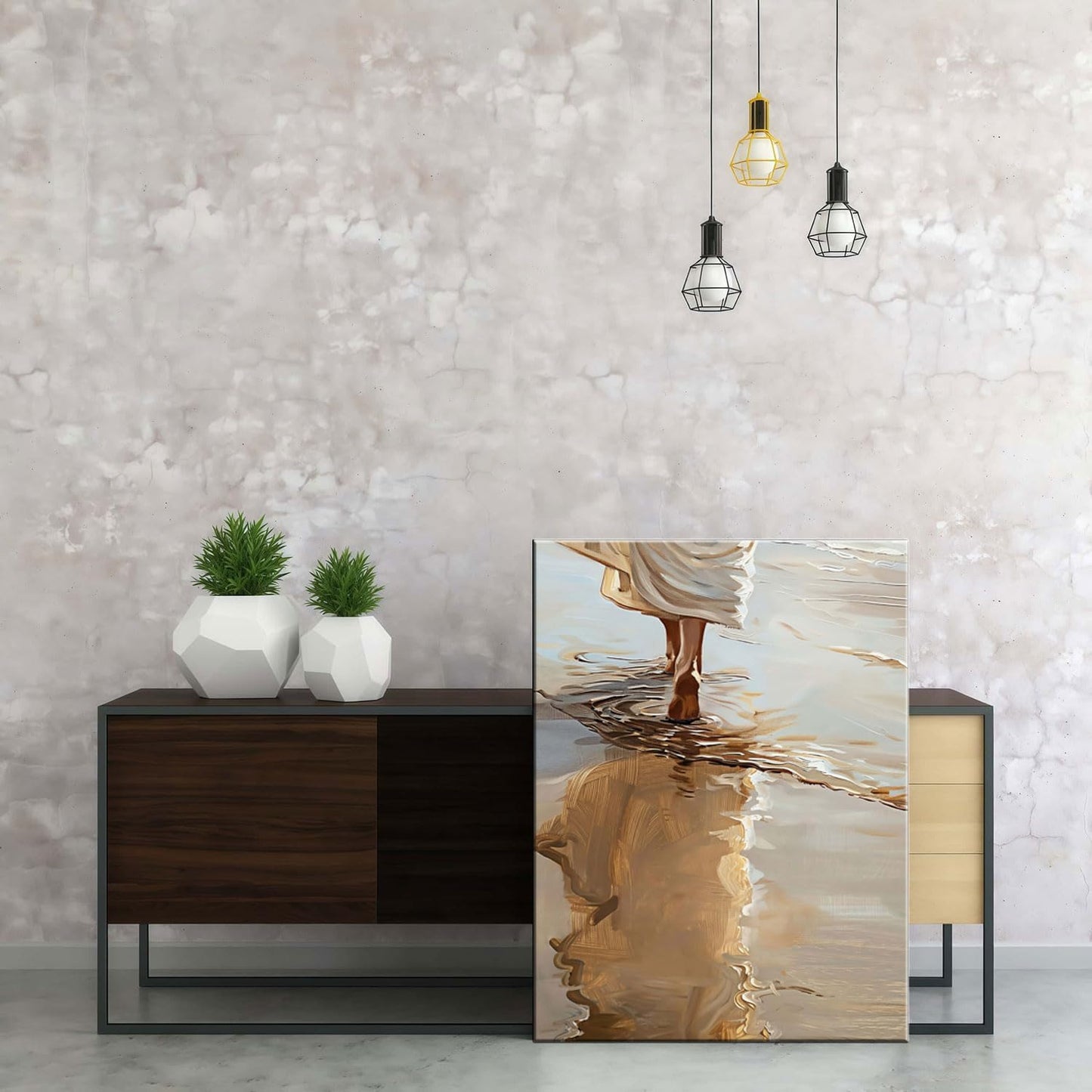 Framed Jesus Walking on the Beach Christian Religious Coastal FaithWall Art Decor Canvas Print Poster Gallery Picture Artwork for Living Room Bedroom 16x24 Inch Ready to Hang