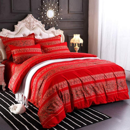 ABREEZE Queen Duvet Covers, Bohemian Retro Bedding Set, Coloful Mandala Down Comforter Cover, Boho Floral Style Quilt Cover, 100% Brushed Cotton, 1 Duvet Cover and 2 Pillow Shams,Red