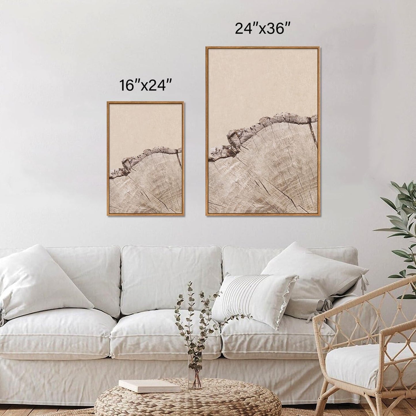 SIGNINART Large Tree Ring Framed Canvas Wall Art Set, Rustic Beige Wooden Wall Decor, Neutral Nature Wood Stump Artwork, Modern Art Prints for Bedroom Living Room Office 24"x36"x3