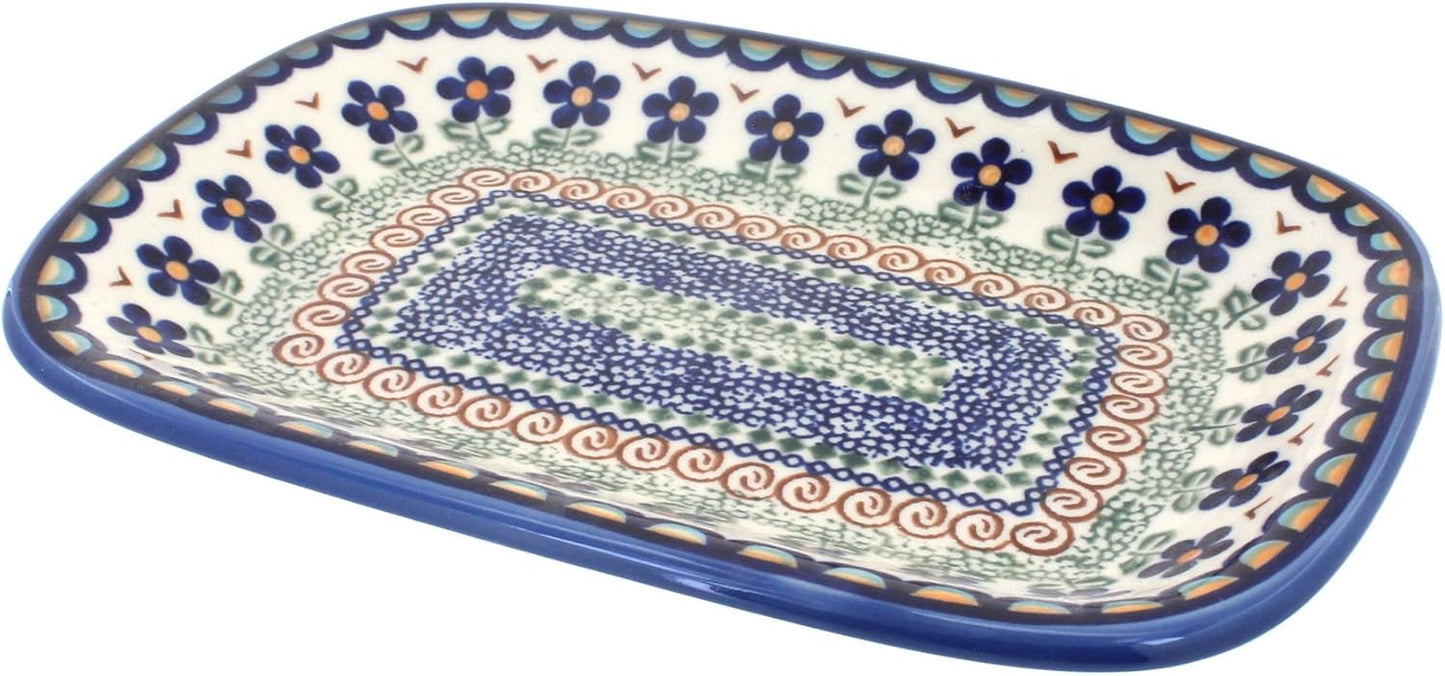 Blue Rose Polish Pottery Aztec Flower Small Rectangular Serving Platter