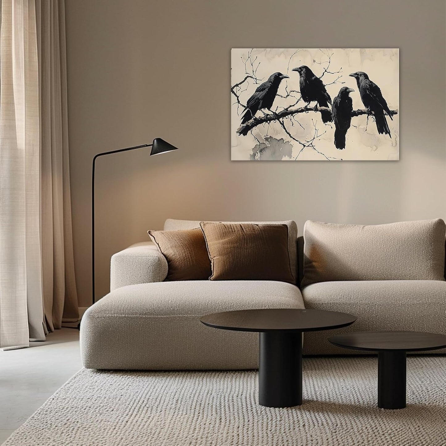 OAAPITI Birds Canvas Wall Art Black Couple Crow Picture Print Vintage Gothic Raven Artwork for Living Room Halloween Home Wall Decor(Artwork-9,20"x30")