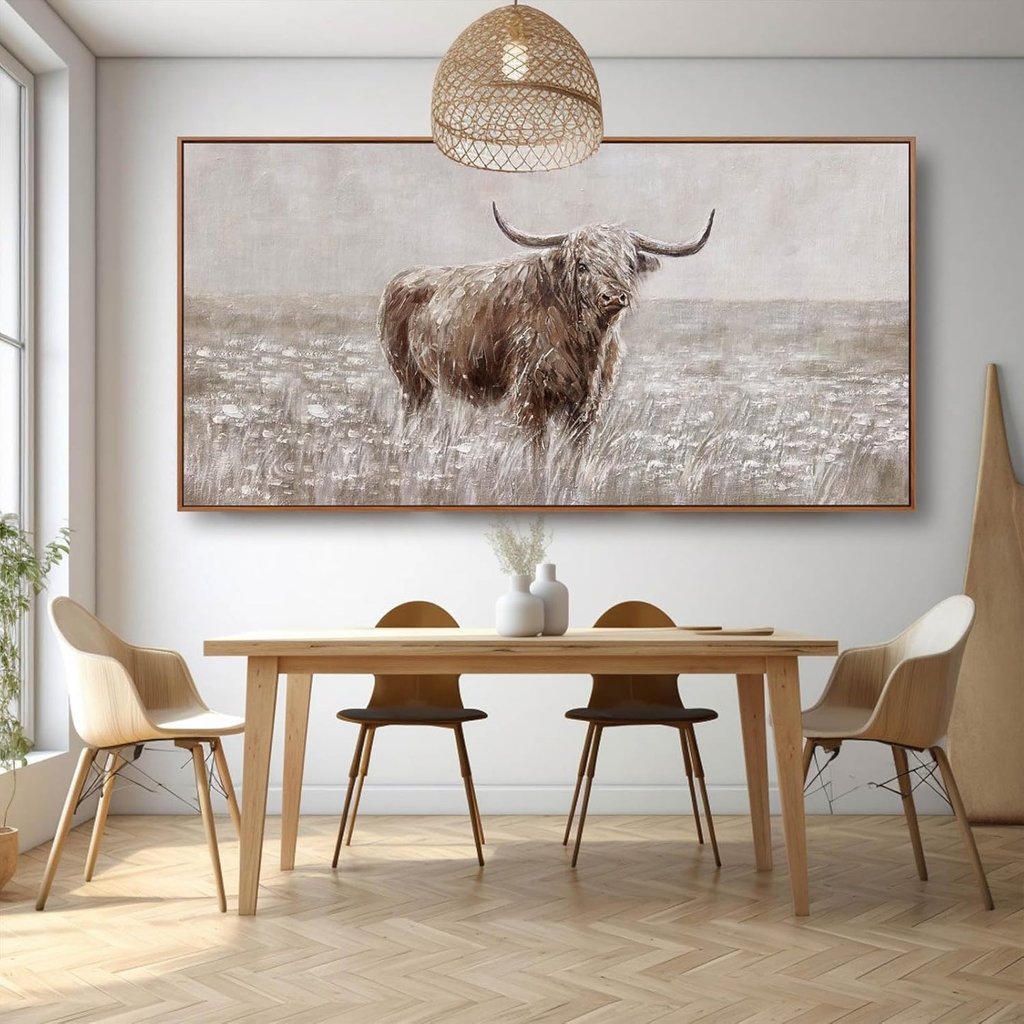 Farmhouse Highland Cow Wall Decor on Canvas with Framed Large Landscape Brown Artwork for Bedroom Living Room Office Decor 29x58 Inch