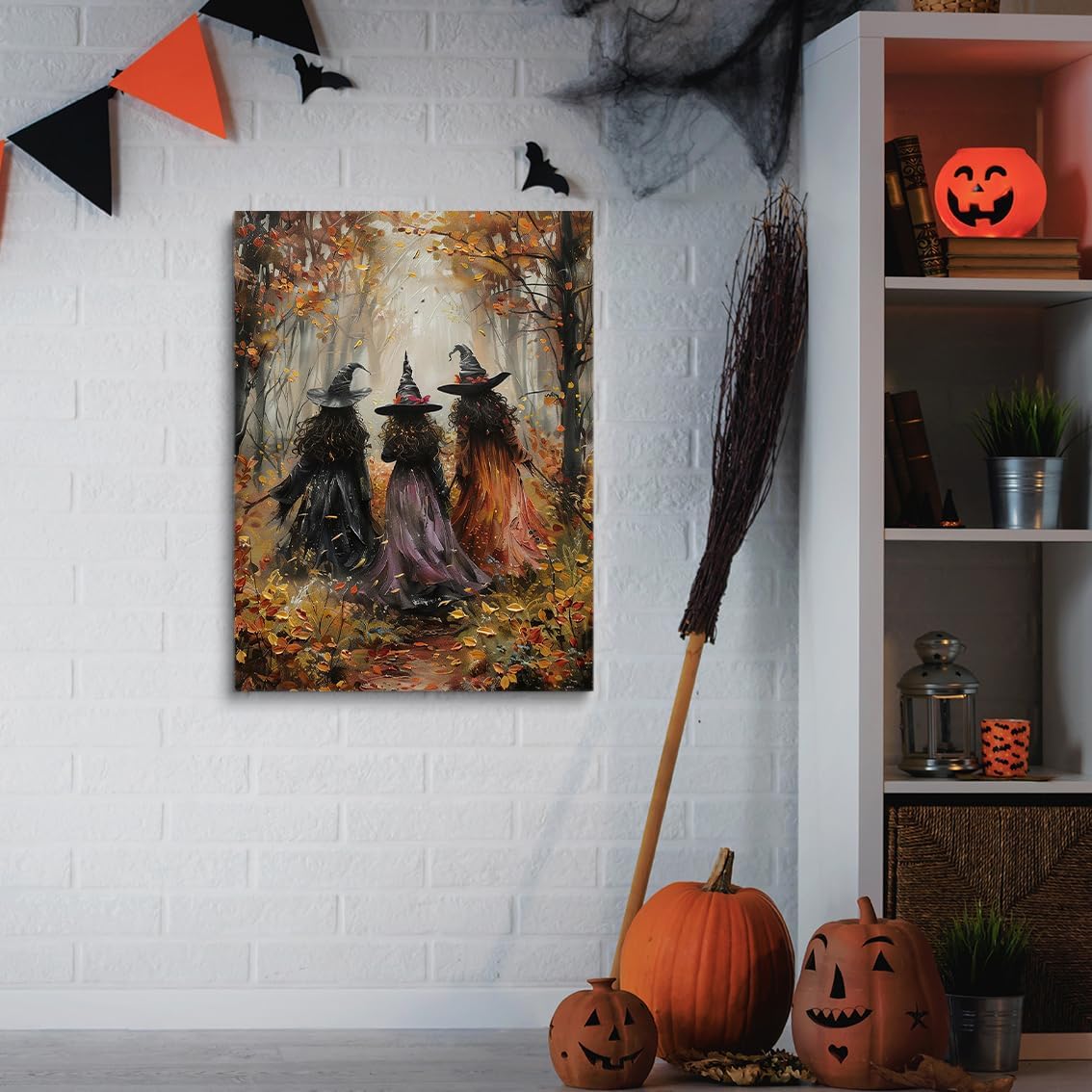 Generic Vintage Three Witches In The Forest Painting Witch Print Witchy Canvas Print Halloween Wall Art Halloween Decor Witch Poster Dark Academia Gothic Room Decor for Dorm Bedroom 20x30in Unframed