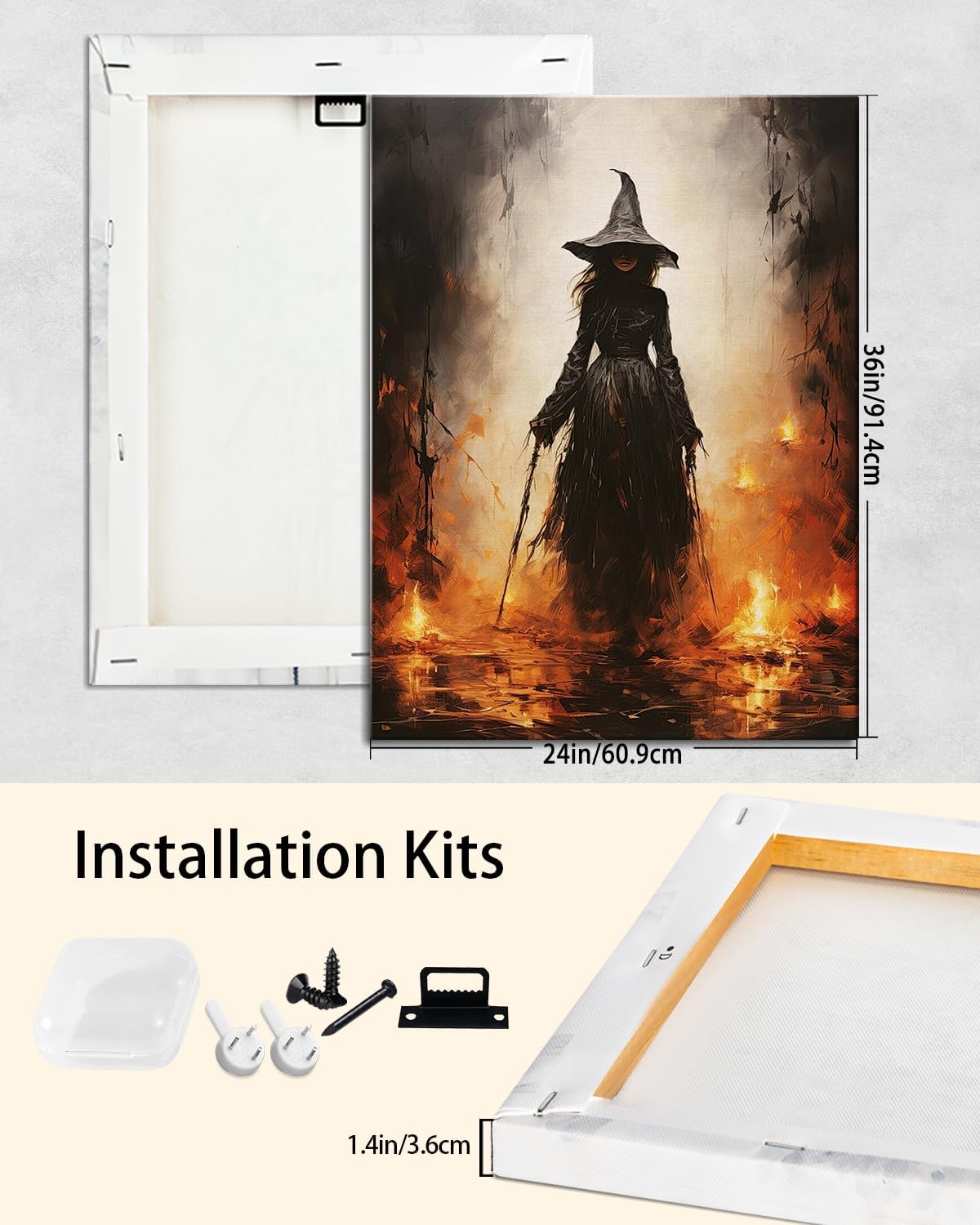 Halloween Canvas Wall Art - Vintage Witche Poster, Gothic Dark Academia Wall Decor, Spooky Halloween Decor for Living Room, Bedroom & Bathroom, Framed Fall Decorations Indoor