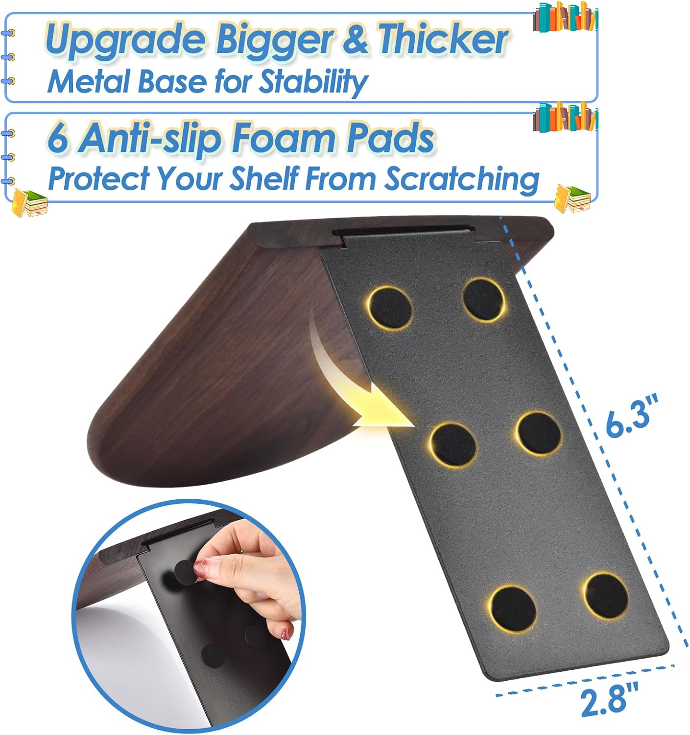 Book Ends, Sturdy Wooden Bookends for Shelves - Heavy Duty Non-Slip Book Organizers, Decorative Bookend Holders for Home Office, Library, Black Walnut Universal Economy Bookend, Medium, 1 Pair