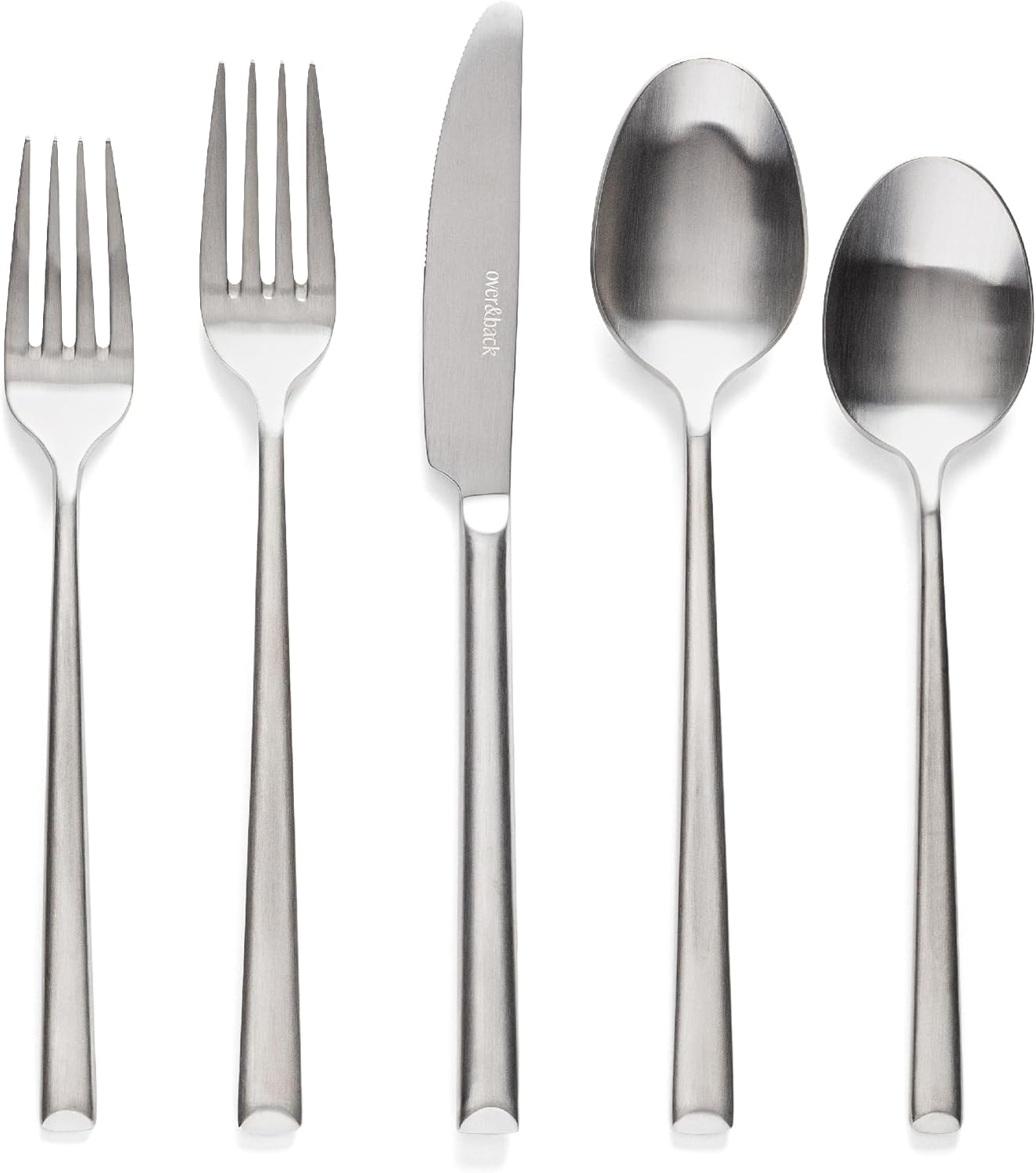 over&back 20pc Modern Flatware Cutlery Set - Comes with 4 Dinner Forks, 4 Salad Forks, 4 Dinner Knives, 4 Dinner Spoons, and 4 Teaspoons - 18/8 Stainless Steel - Dishwasher-Safe - Brushed Stainless