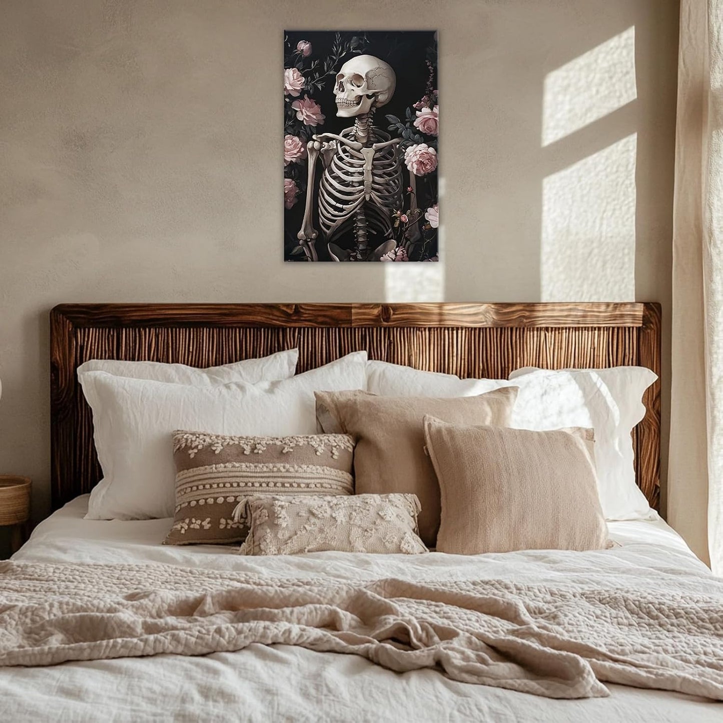OAAPITI Skull Floral Wall Art Vintage Skeleton Portrait Canvas Print Dark Gothic Skull Art for Living Room Bedroom Home Wall Decor Ready to Hang(Artwork-10,24"x36")