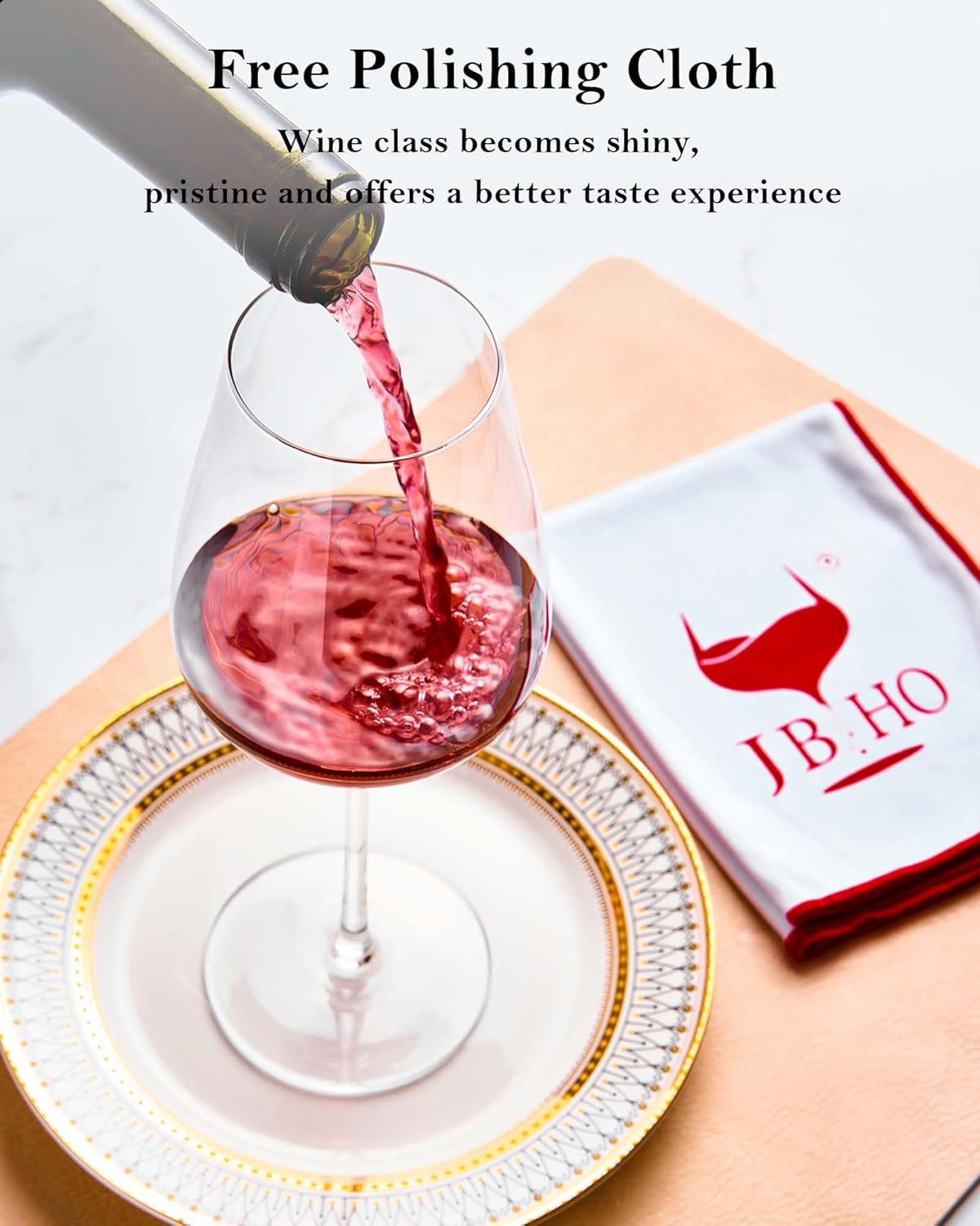 JBHO Hand Blown Italian Style Crystal Bordeaux Wine Glasses - Great Gift Packaging - Red Wine Glasses Lead-Free Premium Crystal Clear Glass - Set of 2-18 Ounce