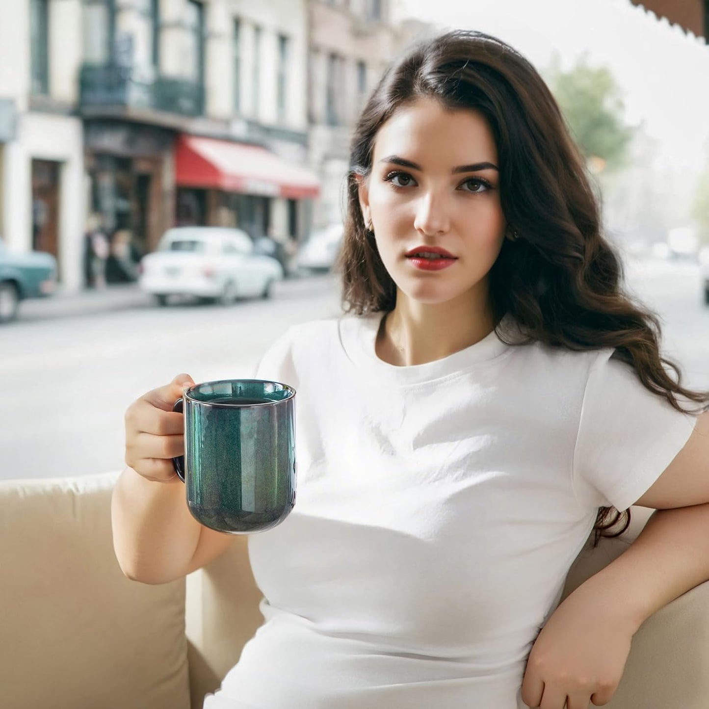 vancasso STARRY Coffee Mugs Set, 16 oz Ceramic Coffee Cups for Americano Hot Tea Iced Coffee Cold Brew Cocoa Milk Stoneware Mugs Set of 6, Dishwasher & Microwave Safe, Green