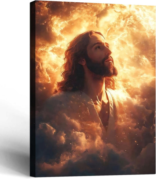 Framed Canvas Jesus Divine Glory Wall Decor Wall Art Gallery Decoration Unique Print Wall Decor for Living Room Bedroom Church Home Decor 12x16 Inch Ready to Hang