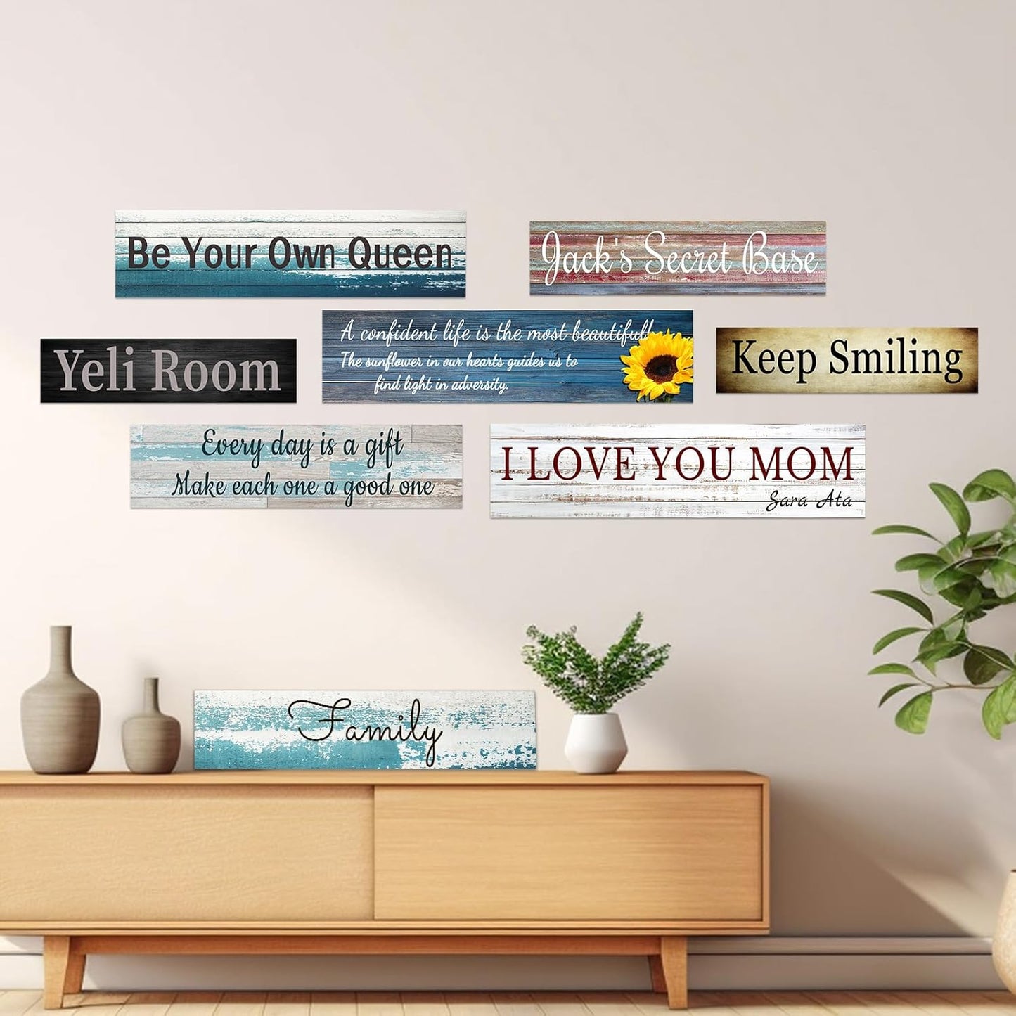 CHAOSETKEN Custom Text Sign Wall Art Personalized Family Quote Wall Decor Family Sign Canvas Prints Customized Wood Text Quote Pictures Rustic Farmhouse Decor Framed (32L x 8W)