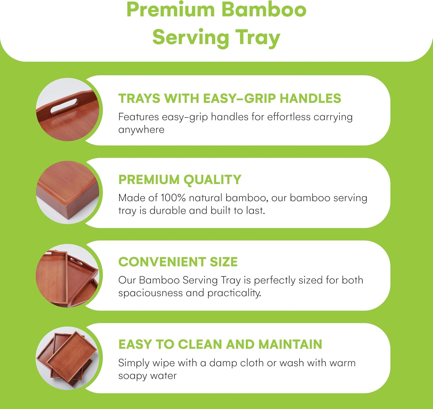 Prosumers Choice Wooden Tray - Dark Wood Serving Trays with Handles - Nesting Design for Space Saving - Wooden Serving Tray for Food, Drinks, Snacks - Set of 3