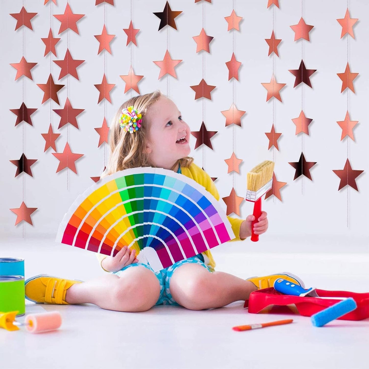 Patelai Glitter Star Garland Banner Decor, 130 Feet Star Hanging Bunting Banner Bright Backdrop for 2025 Graduation Prom Wedding Birthday Christmas Party Supplies(Glitter Rose Gold)