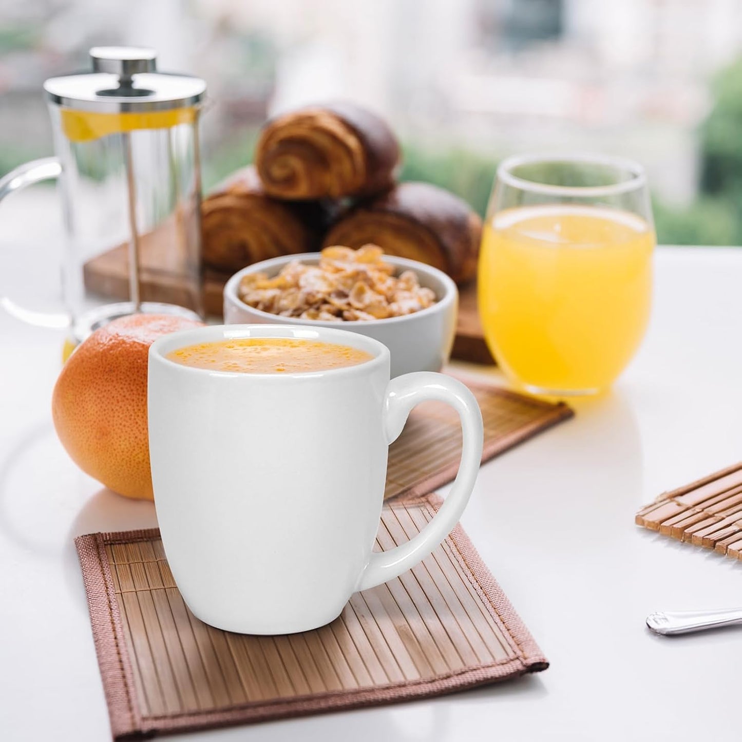 16 OZ White Stoneware Mugs Set of 6, Large Ceramic Coffee Cups with Handle, Porcelain Mugs for Latte, Milk, Tea and Juice