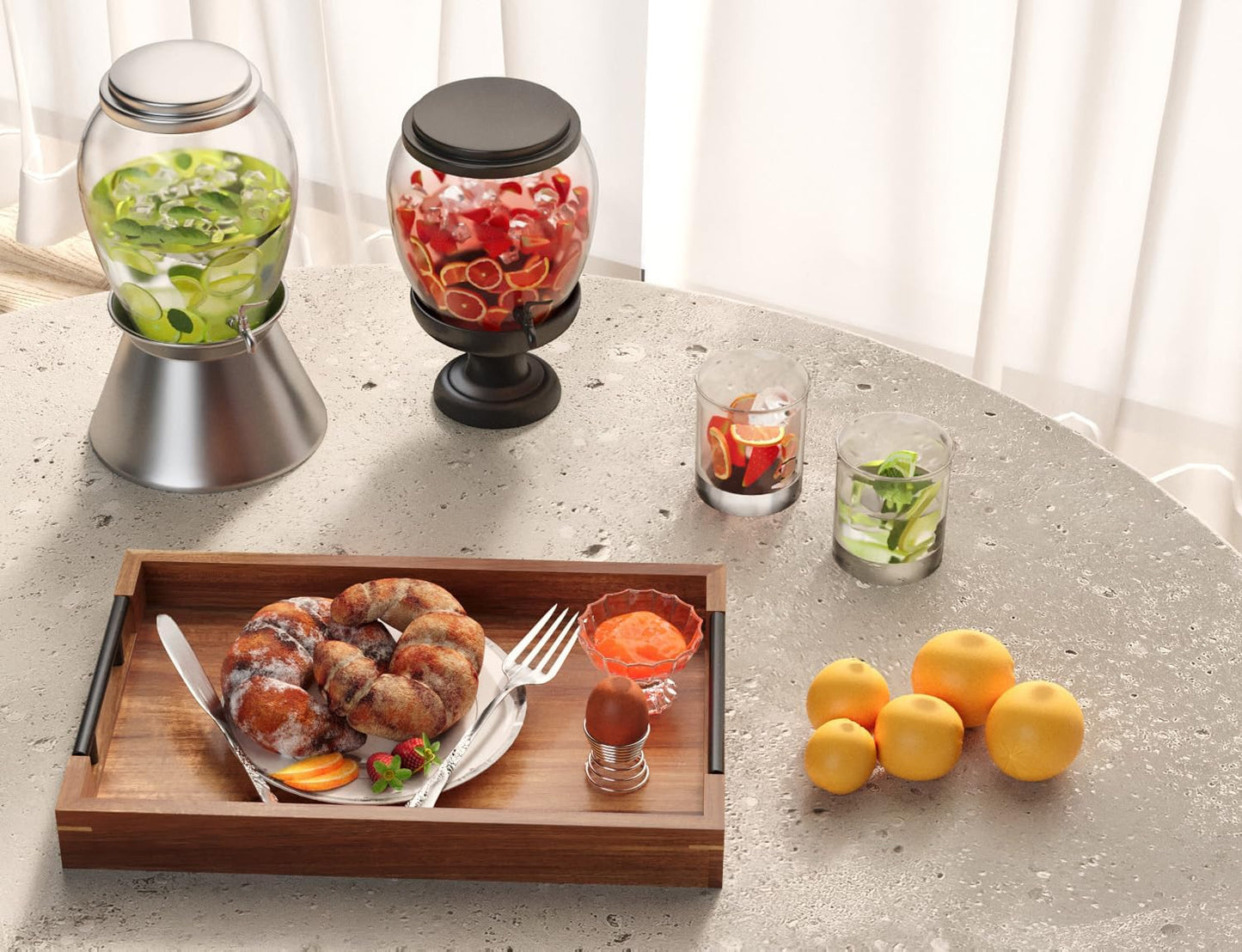 Acacia Wood Serving Tray with Metal Handles,15x10in Ottoman Decorative Trays Platter for Coffee Table,Living Room,Bar,Party(Medium)