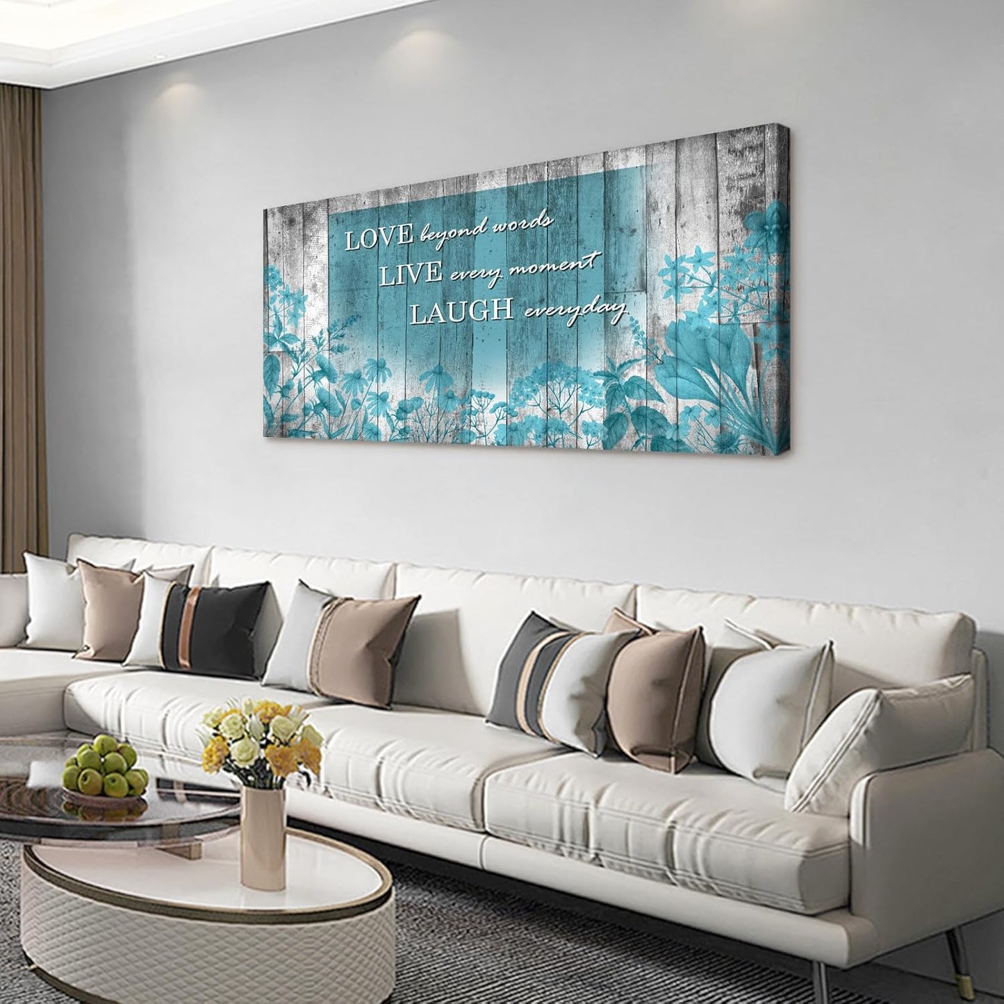 Cao Gen Decor Art S07062 Wall Art Motivational Quotes Canvas Prints 1 Panels Teal Flowers Abstract Pictures Paintings Stretched and Framed for Living Room Bedroom Kicthen Office Artwork