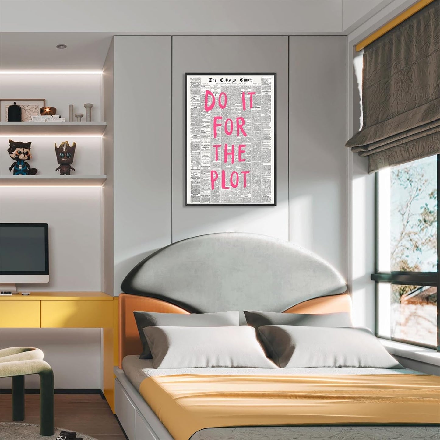 Liyark Retro Black And White Chicago Newspaper Poster Pink Trendy Preppy Apartment Art Motivational Affirmation Do It For The Plot Prints For Home Bedroom Living Room Wall Decor 16x24in Framed