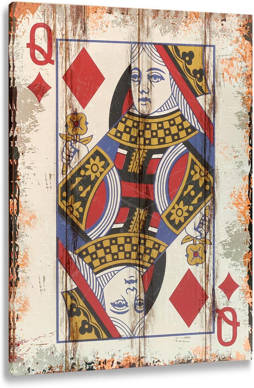 Poker Canvas Wall Art Print Queen of Dianmonds Game Room Wall Art Print Wall Decor Prints Poster With Framed