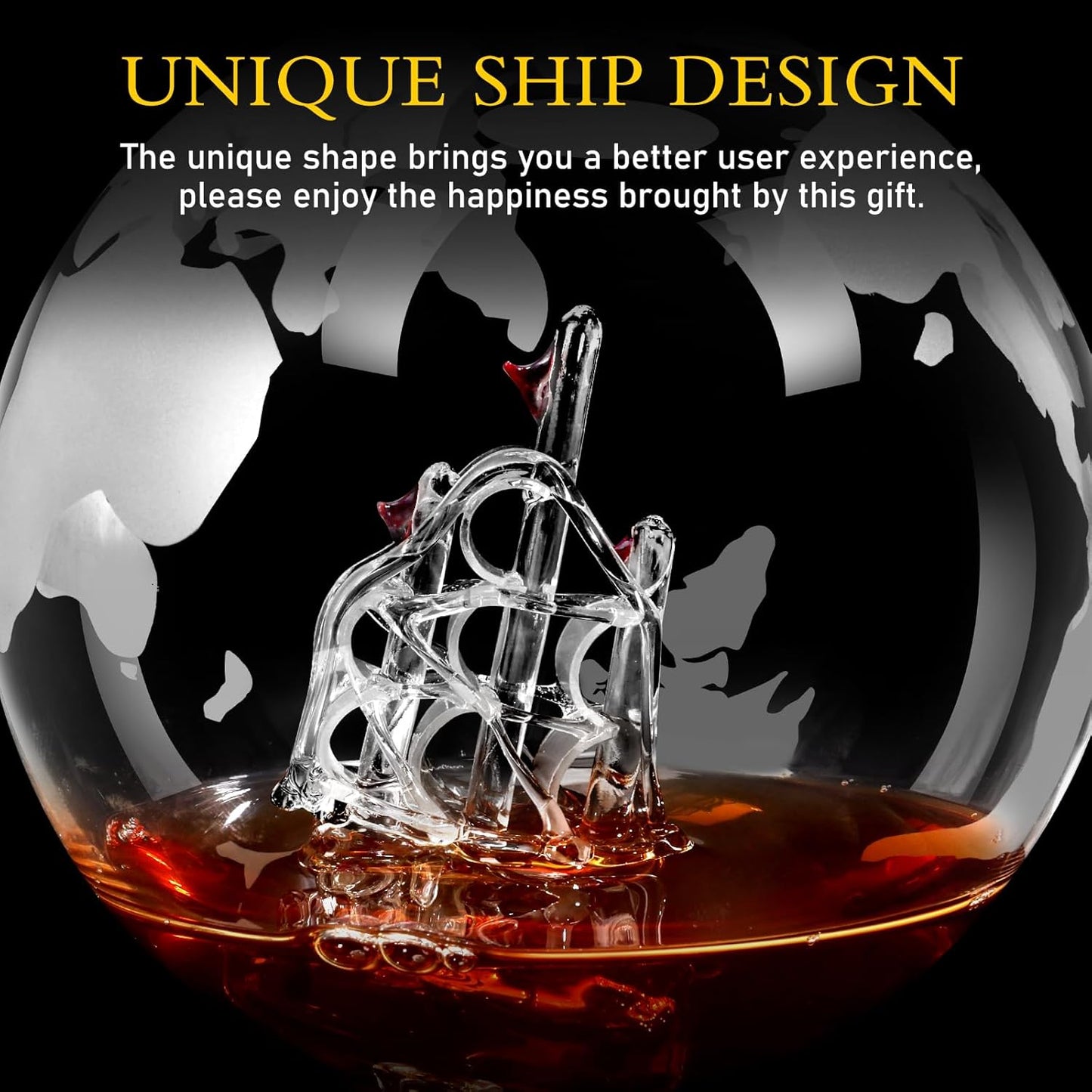 Whiskey Decanter Sets for Men, Whiskey Decanter Globe Set with 2 Etched Globe Whisky Glasses for Liquor, Bourbon, Cocktails, Vodka, Scotch liquor decanter Sets - 850ml