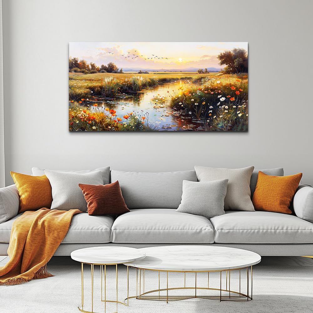 ZUITINGHUA Canvas Wall Art For Living Room Wall Decor For Bedroom Office Wall Decoration Rivers Landscape Painting Farmhouse Pictures Artwork Room Aesthetic Home Decor 20x40 In