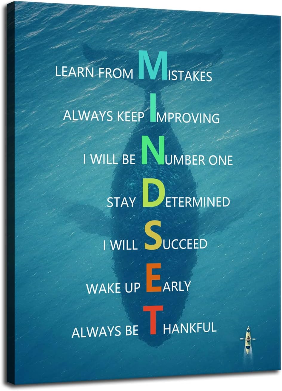 Motivational Canvas Wall Art for Office Whale Inspirational Entrepreneur Quotes Mindset Poster Print Artwork Painting Picture for Framed Home Decoration Living Room Ready to Hang [18''W X 24''H]