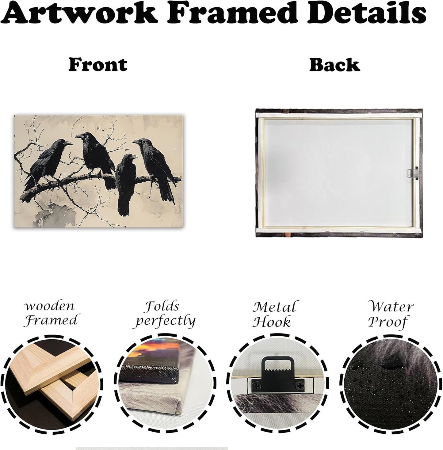 OAAPITI Birds Canvas Wall Art Black Couple Crow Picture Print Vintage Gothic Raven Artwork for Living Room Halloween Home Wall Decor(Artwork-9,28"x42")