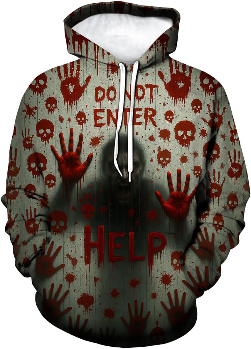 LAOLIUSN Novelty Long Sleeve Hoodie Funny Fashion Bloody Sweatshirts