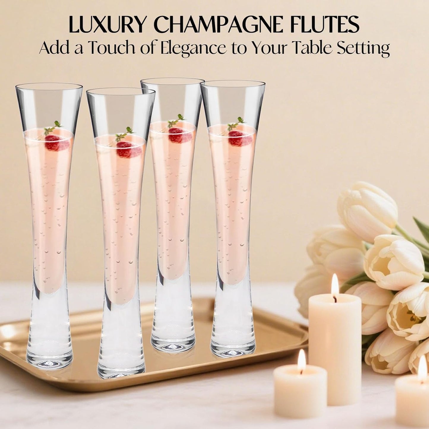 Champagne Flutes Set of 4, Hand Blown Crystal Champagne Glasses, Modern Unique Design, Lead-Free Prosecco Glasses, Elegant Toasting Glasses Gift for Wedding, Anniversary, Birthday, Christmas