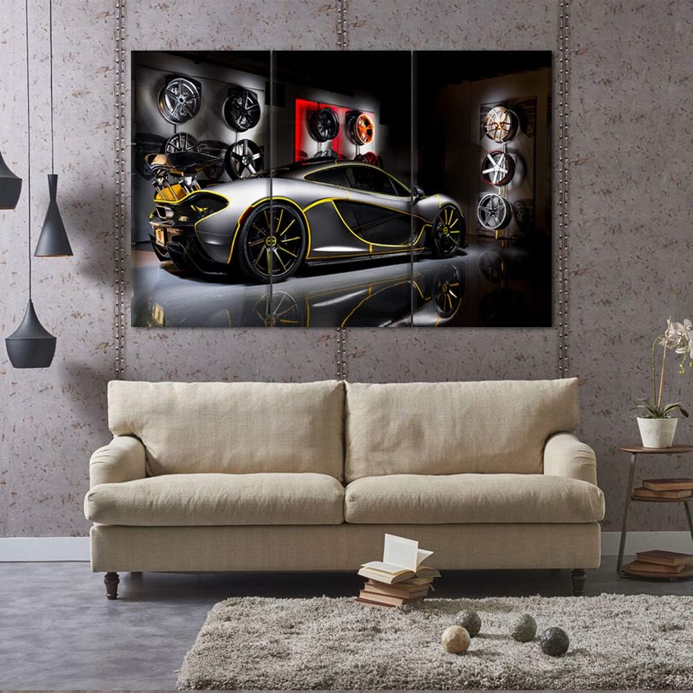 TUMOVO Wall Posters for Living Room Vintage Supercar Pictures Racing Car Concept Painting Canvas Modern Artwork Home Decor for Living Room Giclee Frame Stretched Ready to Hang 40 x 20inch x 3 Panels