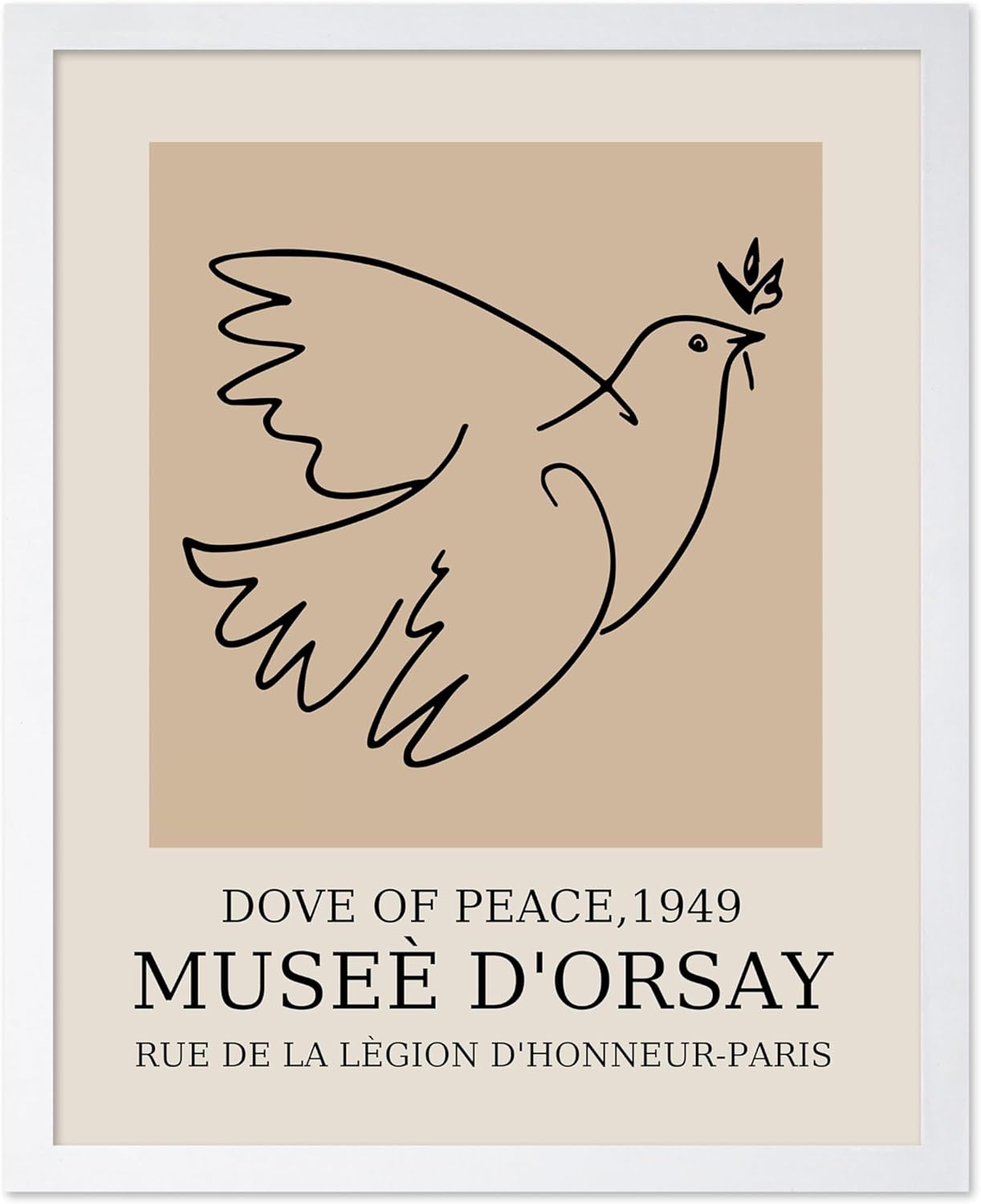 Poster Master Vintage Poster - Retro Minimalist Print - Gift for Artist, Friend - Dove Of Peace, Line Drawing, Sketch, Abstract - Wall Decor for Living Room, Bedroom, 8x10 White Framed