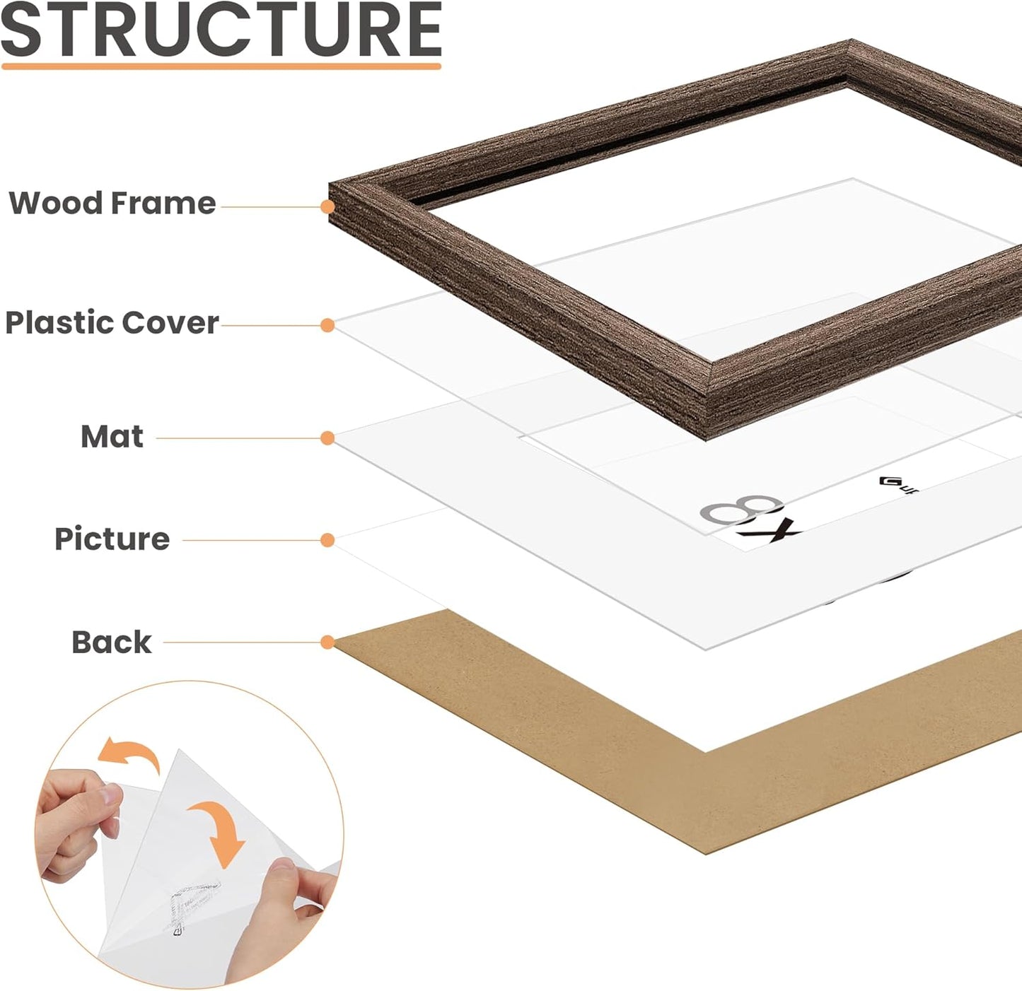 upsimples 8x10 Picture Frame, Natural Solid Wooden Picture Frames, Display 5x7 with Mat or 8 x 10 Without Mat, Wall or Tabletop, 1 Pack, Brown