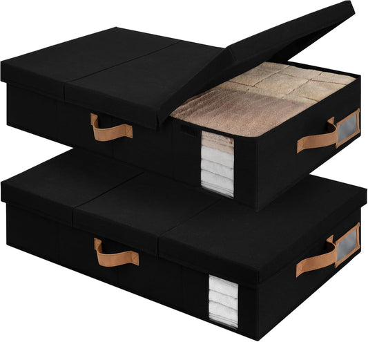 StorageWorks 2-Pack Large Under Bed Storage Bins with Lids, Underbed Storage Containers with Handles and Label Holder, Closet Organizer for Clothes, Blankets, Sweater