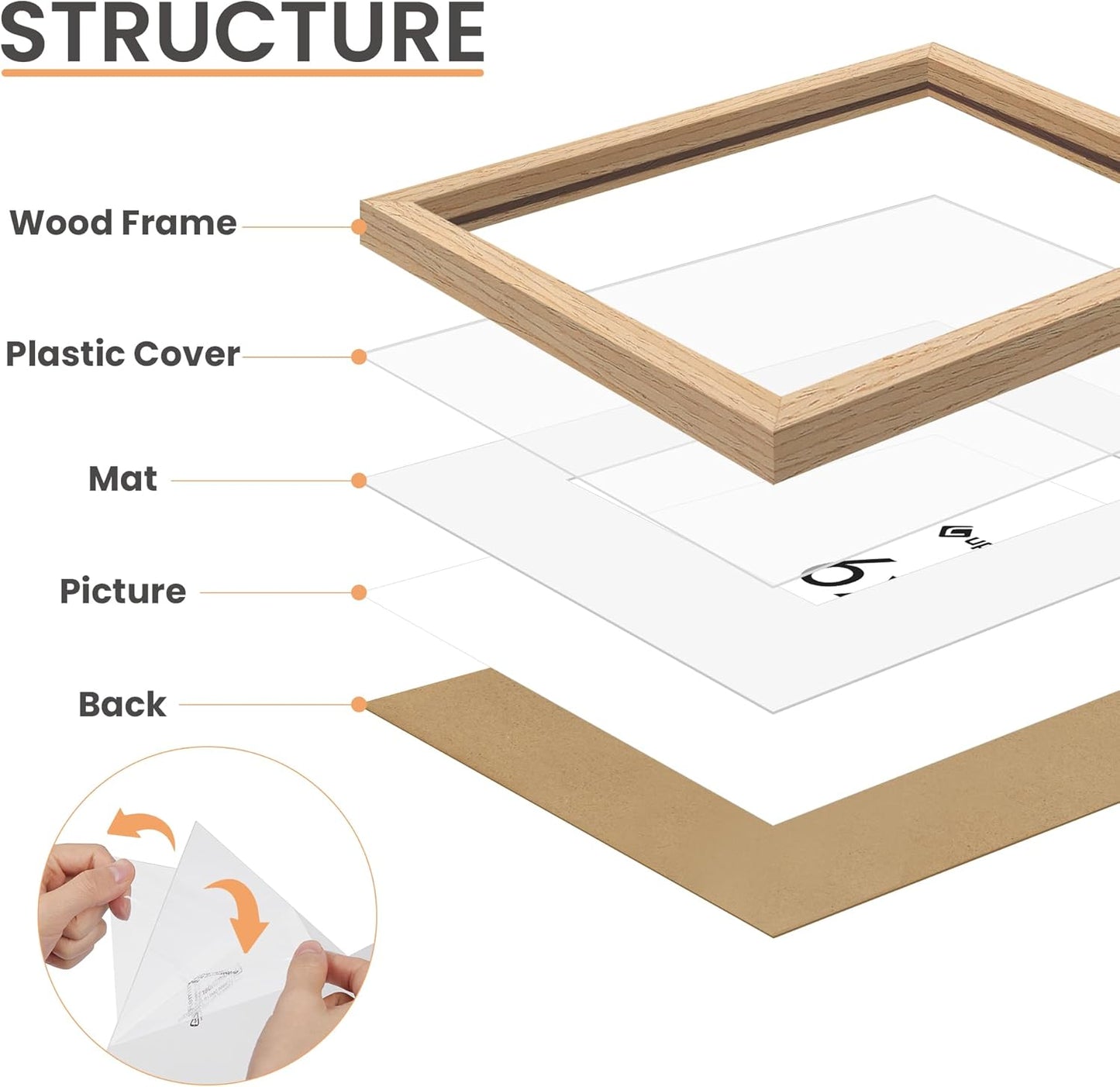 upsimples 6x6 Picture Frame, Natural Solid Wooden Picture Frames, Display 4x4 with Mat or 6 x 6 Without Mat, Wall or Tabletop, 1 Pack, Natural