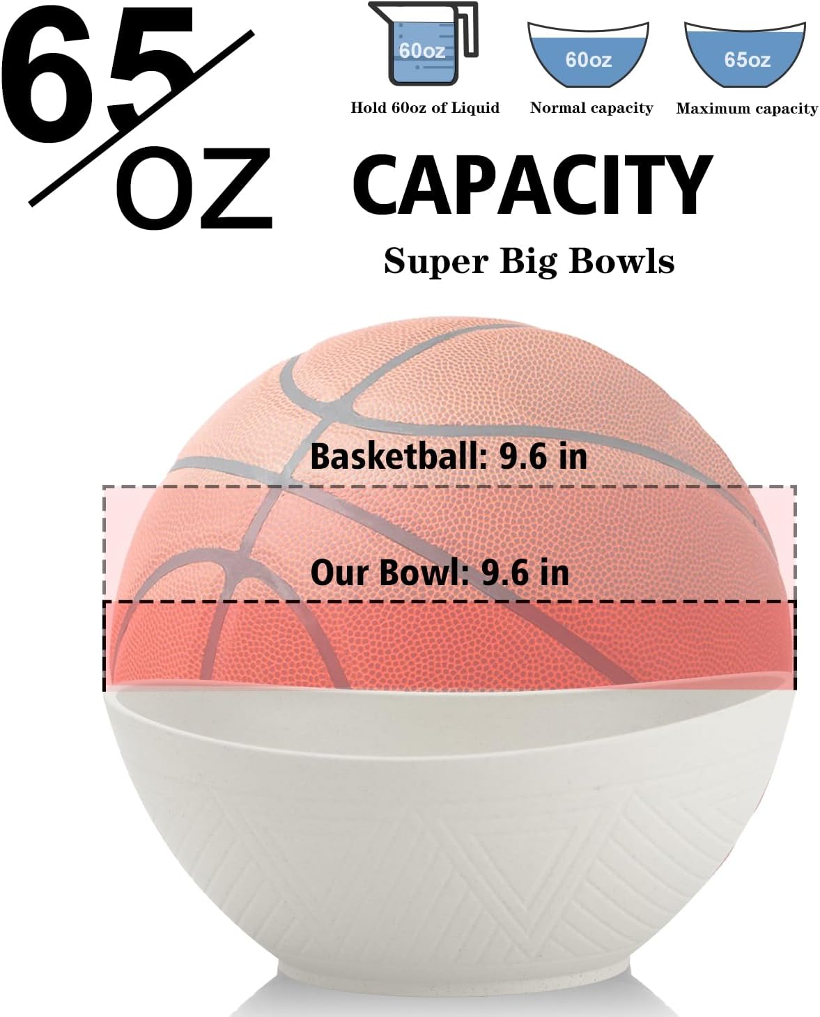 65oz Large Salad Bowls Ivory - Wheat Straw Salad bowls Set of 4 - Unbreakable Salad Bowls Dishware & Microwave Safe - BPA Free Bowls for kitchen,camping