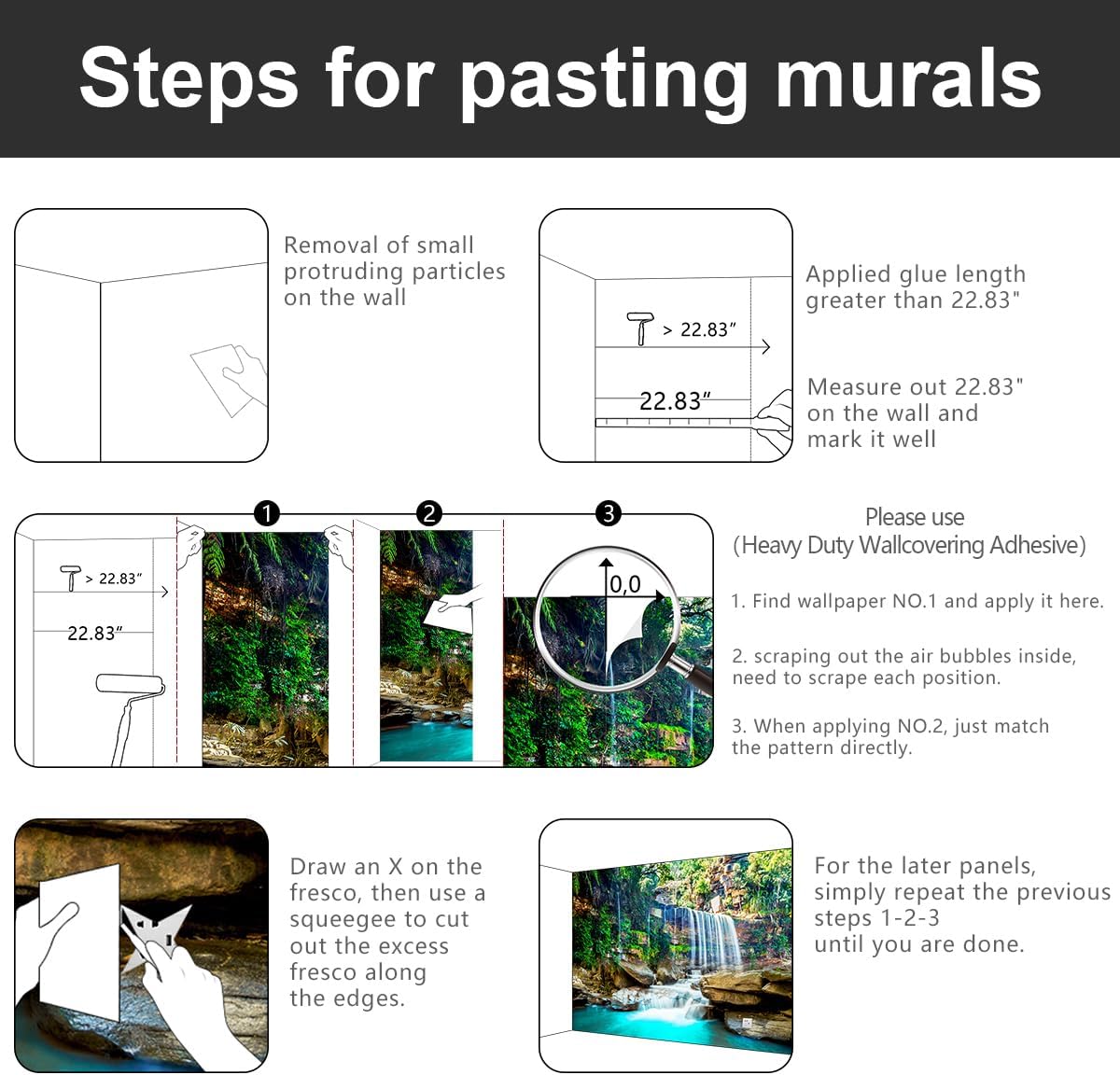 -Green Lake Waterfall Scenery Fabric Wallpaper Living Room Woodland Forest Mountain Bedroom Bathroom Large Wall Mural- 160"x108"（ not Peel and Stick）