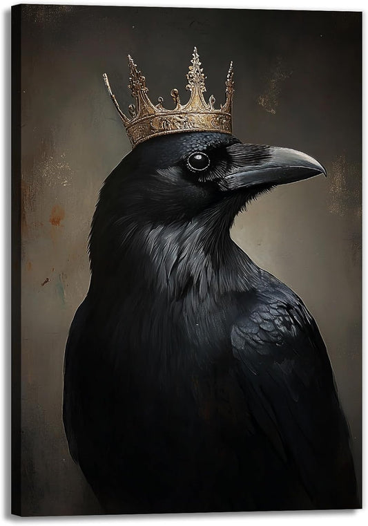 OAAPITI Raven King Wall Art Mysterious Black Bird Painting Dark Gothic Animal Canvas Print for Living Room Bedroom Home Office Inspirational Decor(Artwork-8,20"x30")