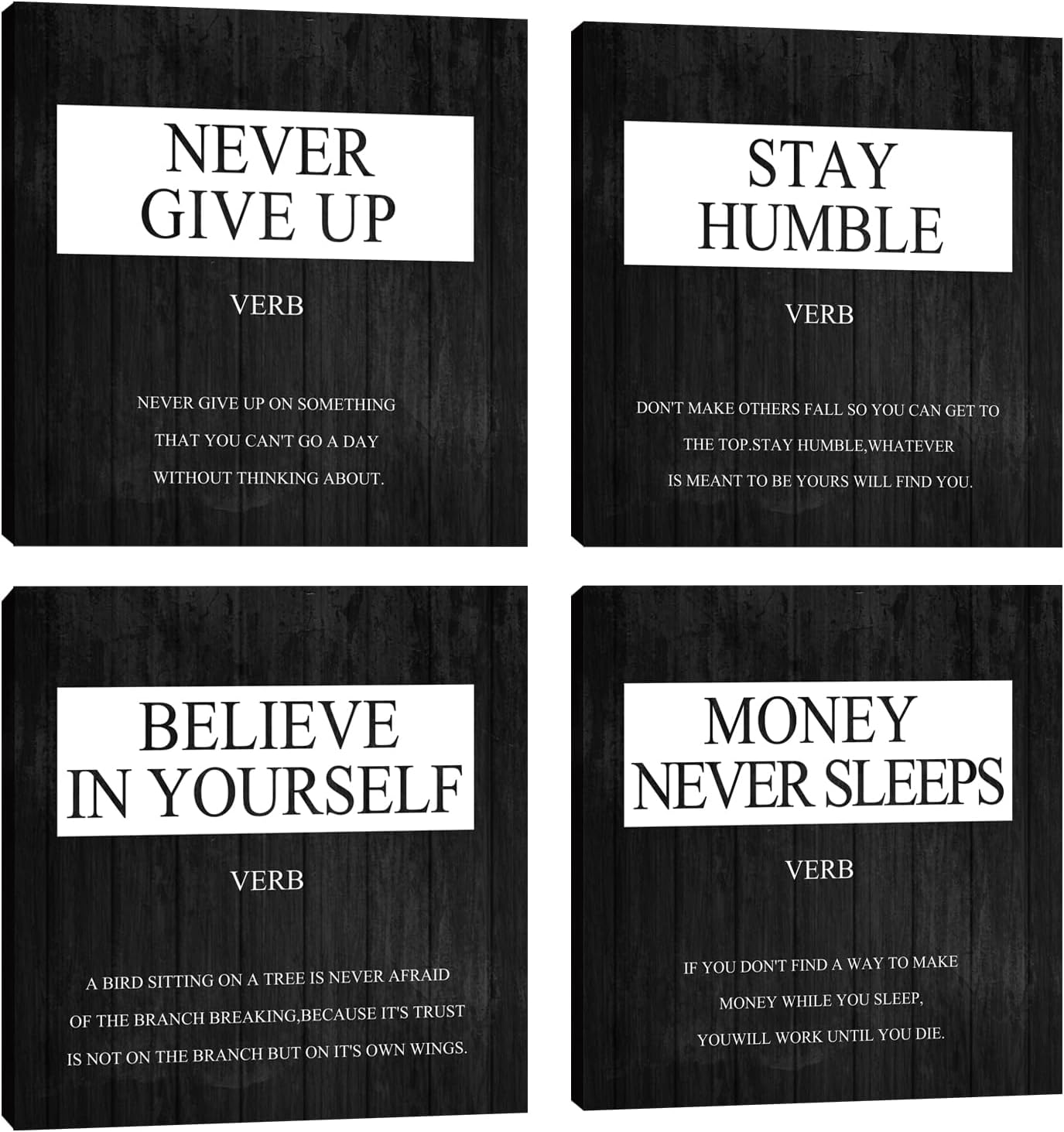 Office Wall Art - Motivational Wall Art, 4 Panel Inspirational Quotes Canvas Art for Home Office Wall Decor, Positive Quotes Wall Art Decor, Entrepreneur Poster Framed Artwork 12”X12”X4