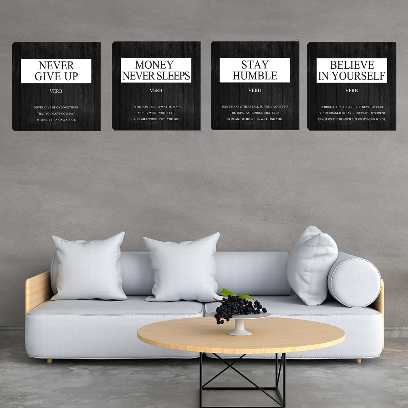 Office Wall Art - Motivational Wall Art, 4 Panel Inspirational Quotes Canvas Art for Home Office Wall Decor, Positive Quotes Wall Art Decor, Entrepreneur Poster Framed Artwork 12”X12”X4