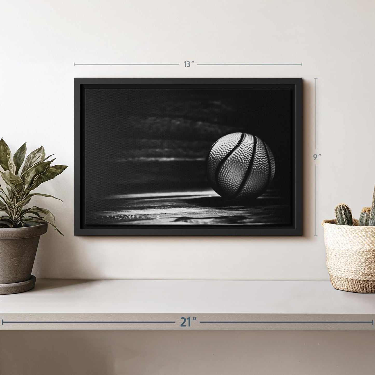 ElephantStock Basketball Wall Art - Horizontal Framed Canvas - 1-Piece Hallway Wall Decor - Photography sports Canvas Print - Black and Gray Decor for Wall - 13" X 9"