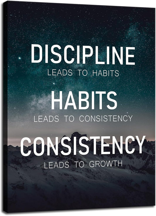 Inspirational Wall Art Discipline Habits Consistency Growth Motivational Poster Canvas Prints Artwork for Office Modern Home Decor Painting Pictures Stretched and Framed Ready to Hang [18''Wx 24''H]