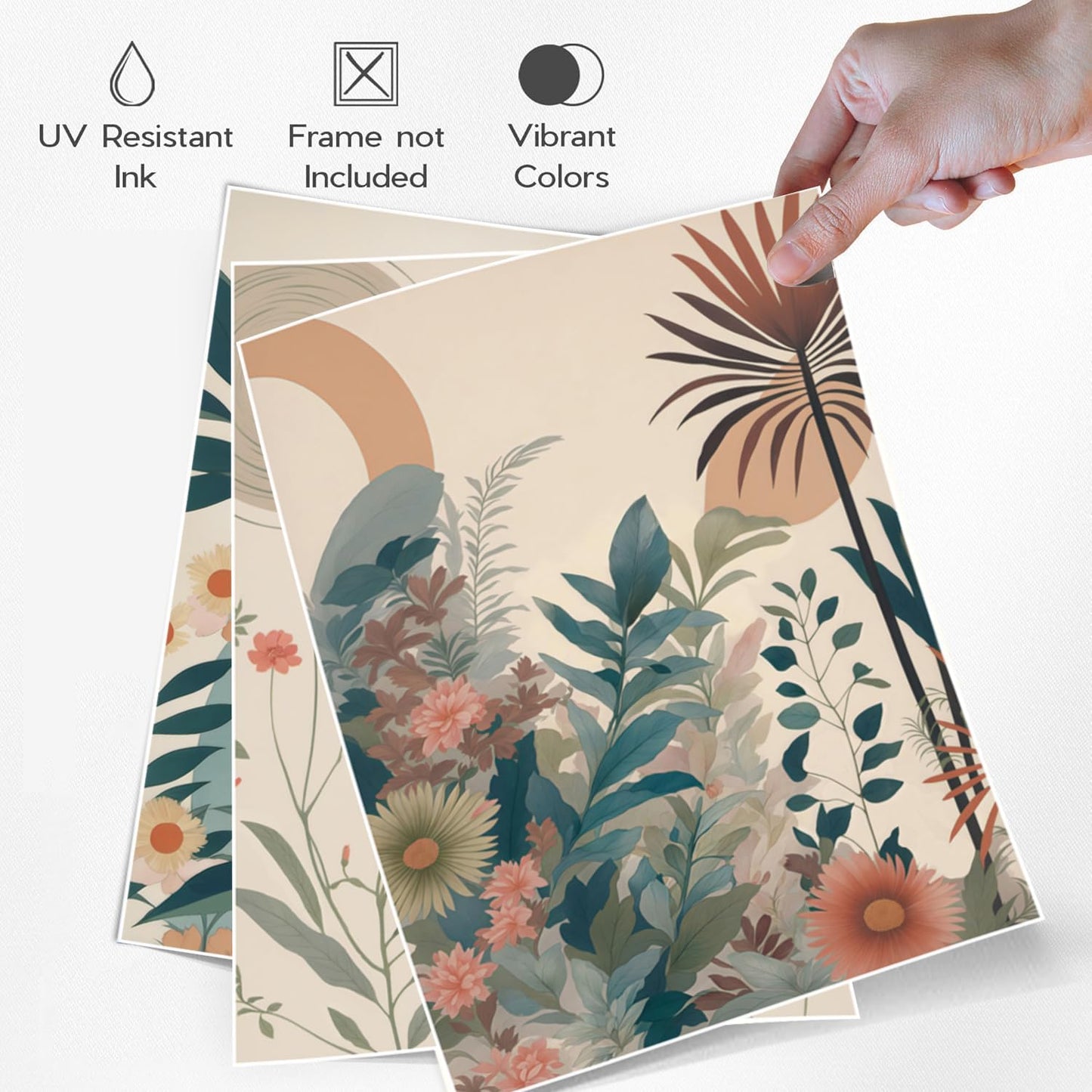 Marllifenney Orange Boho Plants Canvas Wall Art Abstract Botanical Poster Set of 3 Modern Nature Wall Decor Floral Prints Painting Picture for Living Room Bedroom Kitchen Office 16x24in Unframed