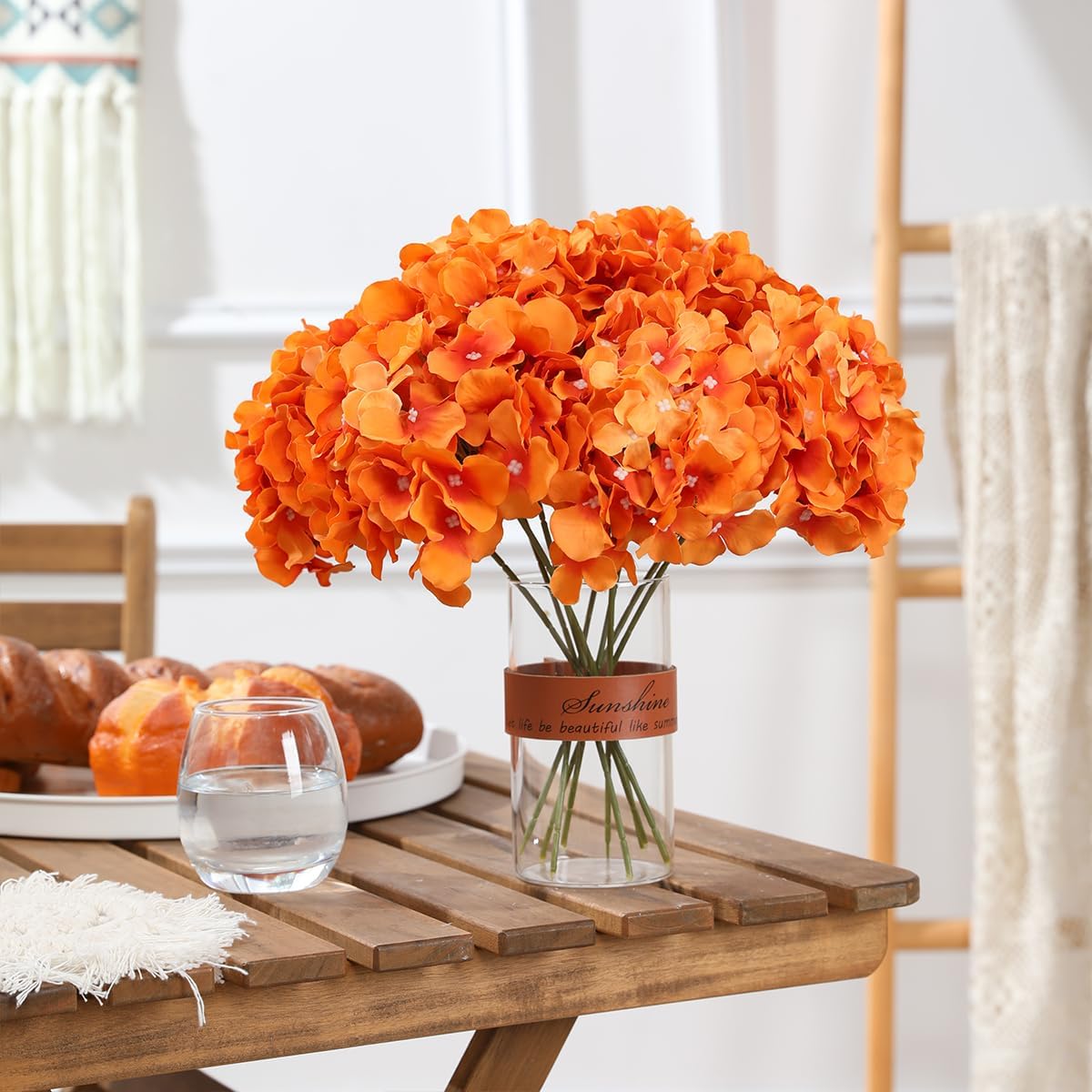Tifuly Hydrangea Artificial Flowers -12 pcs Realistic Fake Hydrangea Silk Flowers with Stems Faux Hydrangea Flowers Heads for Office Home Party Wedding Centerpiece DIY Floral Decor (Orange)