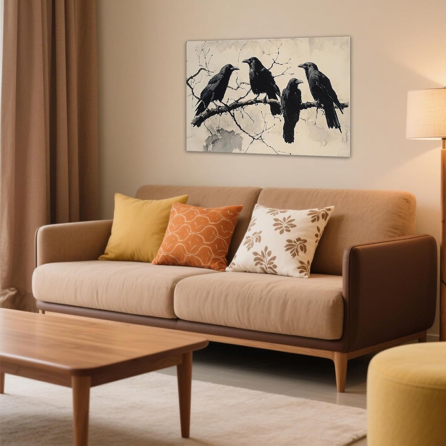 OAAPITI Birds Canvas Wall Art Black Couple Crow Picture Print Vintage Gothic Raven Artwork for Living Room Halloween Home Wall Decor(Artwork-9,28"x42")