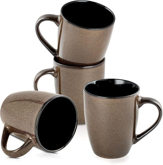 SEDEME Brown 12oz Rustic Ceramic Mugs (4 Pack) - Handle Coffee Mugs for Hot Drinks