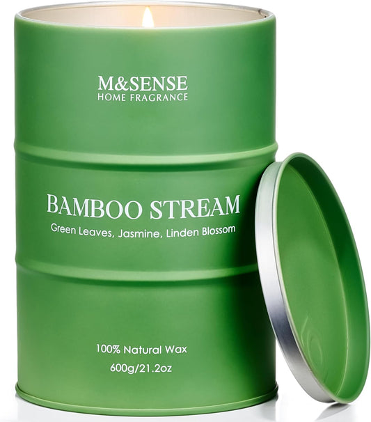 M&SENSE Bamboo Scented Candles Natural Non Toxic, Large Aromatherapy Candle for Stress Relief Meditation Relaxing, Housewarming Gifts for Women Men, 21.2oz 120 Hour Long Burning