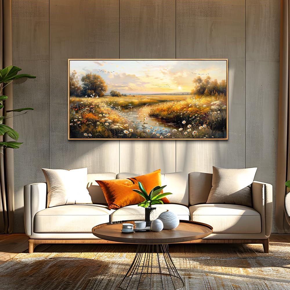 KELIYUAN Wall Art For Living Room Canvas Wall Decor For Bedroom Pastoral Landscape Painting Wall Painting Office Restaurant Room Decorations Artwork Ready To Hang Home Decor Wood Framed 20"X40"