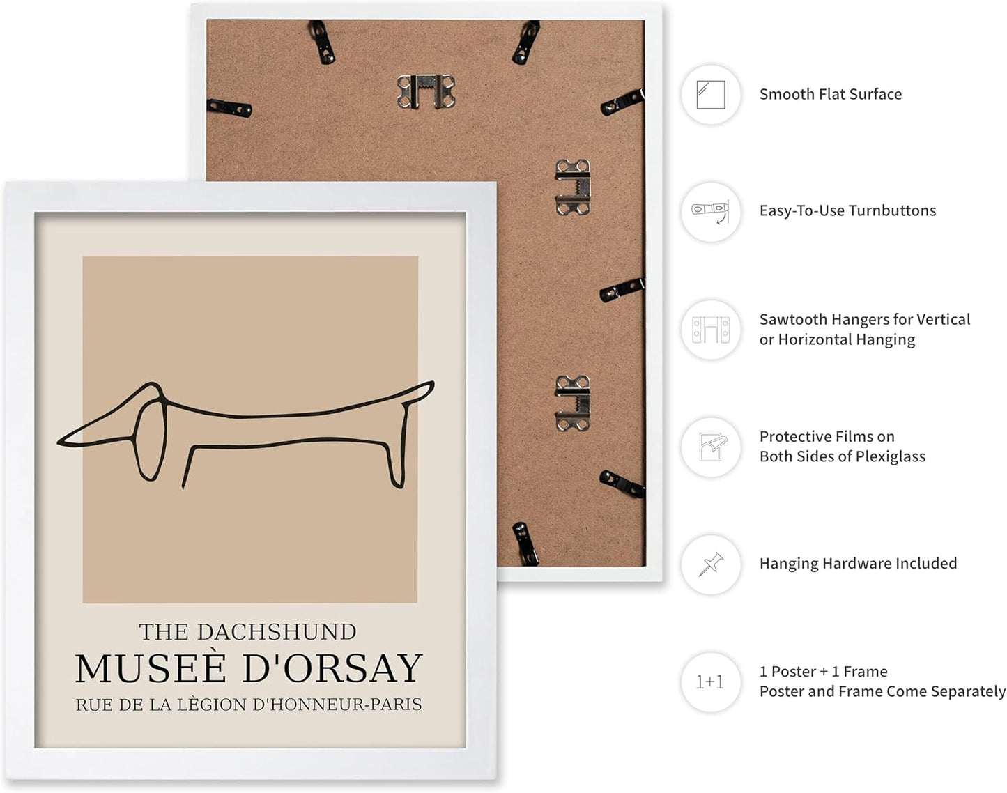 Poster Master Vintage Poster - Retro Minimalist Print - Gift for Artist, Housewarming - Dachshund Dog, Line Drawing, Abstract - Wall Decor for Living Room, Bedroom, 16x20 White Framed